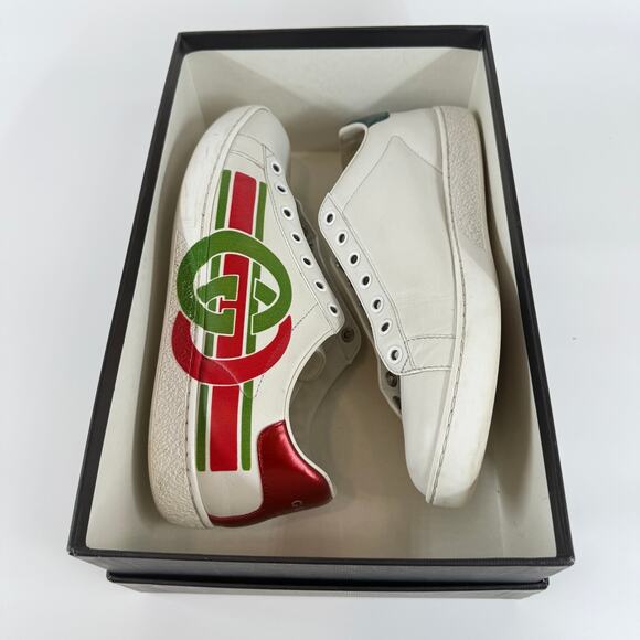 Gucci Interlocking G Ace Sneakers 577145 White Leather 38 EU W7.5 US POIZON Auth - Picture 1 of 15